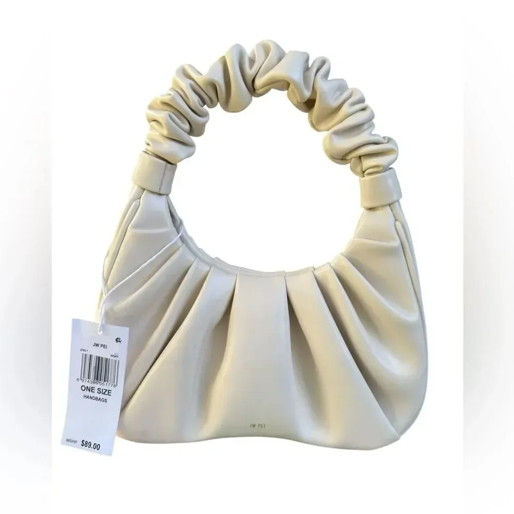 JW PEI Gabbi Ruched Hobo Handbag - Ivory Ruched Handle